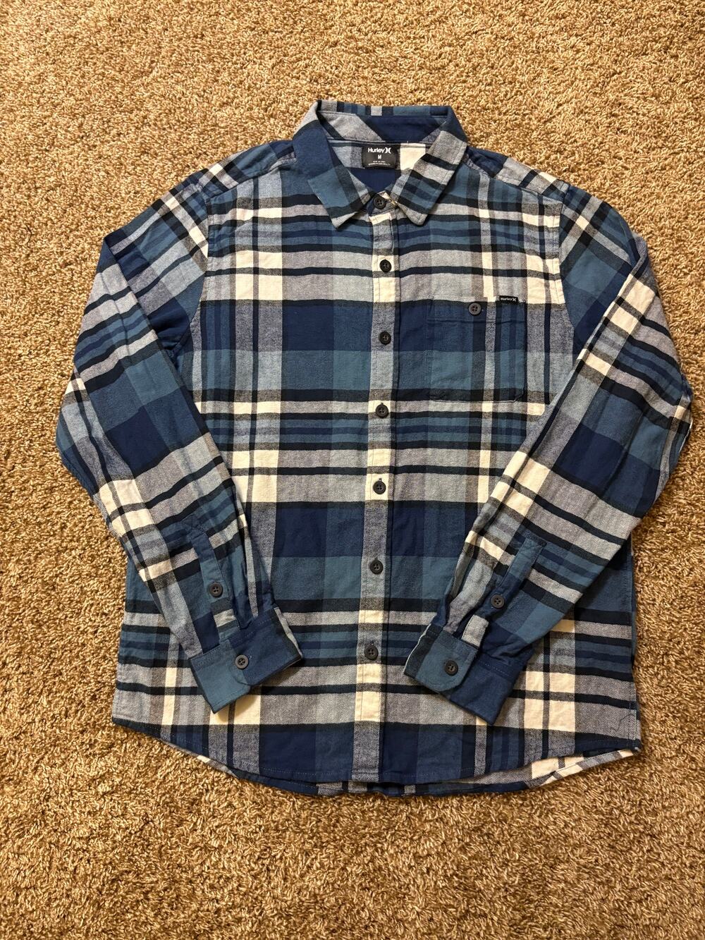 Hurley Plaid Flannel Long Sleeve Button Up Shirt Mens Size Medium